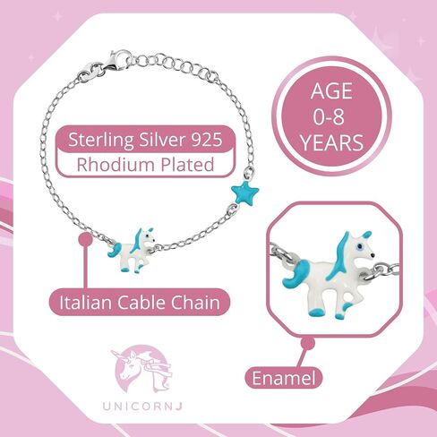 UNICORNJ Sterling Silver 925 Bracelet for Girls Trotting Unicorn and Star with Enamel 6.25" in Saudi Arabia