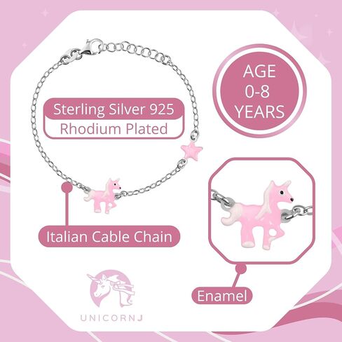 UNICORNJ Sterling Silver 925 Bracelet for Girls Trotting Unicorn and Star with Enamel 6.25" in Saudi Arabia