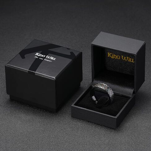 King Will 8mm Mens Silver/Black Tungsten Carbide Ring for Men Nature Koa Wood Inlay/Galaxy Opal Inlay Wedding Bands Hammered Multi-Faceted Wedding Band in Saudi Arabia