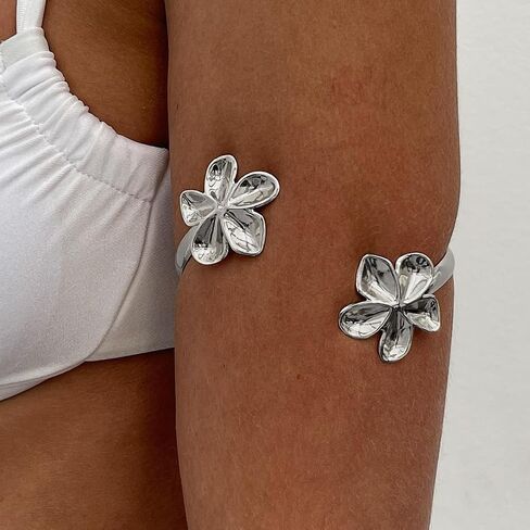 Arm Cuff Layered Bracelet Adjustable Leaf Flower Starfish Upper Arm Cuff Bangle Jewelry Gold Plated Bracelet Ring Set for Women Boho Summer Beach Essentials in Saudi Arabia