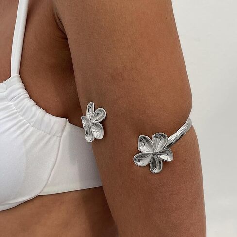 Arm Cuff Layered Bracelet Adjustable Leaf Flower Starfish Upper Arm Cuff Bangle Jewelry Gold Plated Bracelet Ring Set for Women Boho Summer Beach Essentials in Saudi Arabia