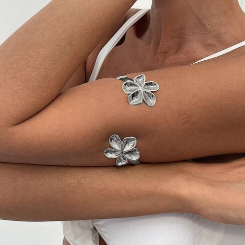Arm Cuff Layered Bracelet Adjustable Leaf Flower Starfish Upper Arm Cuff Bangle Jewelry Gold Plated Bracelet Ring Set for Women Boho Summer Beach Essentials in Saudi Arabia