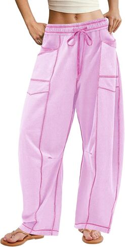 ReachMe Womens Barrel Baggy Sweatpants High Waisted Wide Leg Pants Drawstring Beach Pants Summer Vacation Outfits in Saudi Arabia