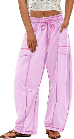ReachMe Womens Barrel Baggy Sweatpants High Waisted Wide Leg Pants Drawstring Beach Pants Summer Vacation Outfits in Saudi Arabia