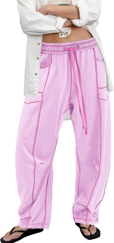 ReachMe Womens Barrel Baggy Sweatpants High Waisted Wide Leg Pants Drawstring Beach Pants Summer Vacation Outfits in Saudi Arabia