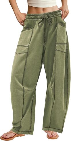 ReachMe Womens Barrel Baggy Sweatpants High Waisted Wide Leg Pants Drawstring Beach Pants Summer Vacation Outfits in Saudi Arabia