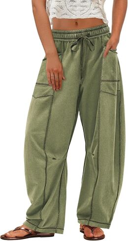 ReachMe Womens Barrel Baggy Sweatpants High Waisted Wide Leg Pants Drawstring Beach Pants Summer Vacation Outfits in Saudi Arabia