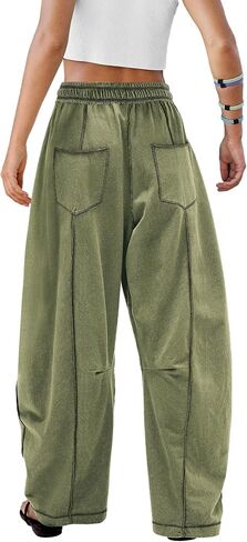 ReachMe Womens Barrel Baggy Sweatpants High Waisted Wide Leg Pants Drawstring Beach Pants Summer Vacation Outfits in Saudi Arabia