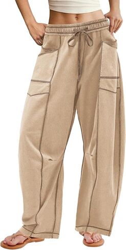 ReachMe Womens Barrel Baggy Sweatpants High Waisted Wide Leg Pants Drawstring Beach Pants Summer Vacation Outfits in Saudi Arabia