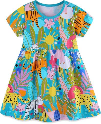 BeiVSlley Baby Girls Cotton Dress - Short Sleeve Toddler Summer Dresses, Kids Comfy Twirl A-Line Sundress for 2-7T in Saudi Arabia