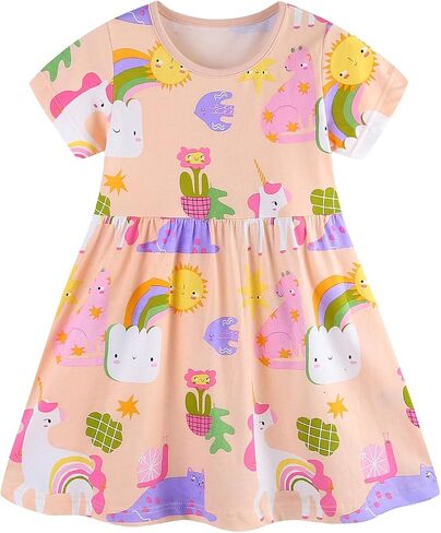 BeiVSlley Baby Girls Cotton Dress - Short Sleeve Toddler Summer Dresses, Kids Comfy Twirl A-Line Sundress for 2-7T in Saudi Arabia