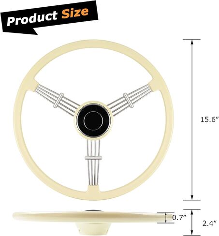 15-1/2 inch steering wheel Racing Steering Wheel Piano lacquer process, vintage classic style for Porsche 356 Speedster (White) in Saudi Arabia
