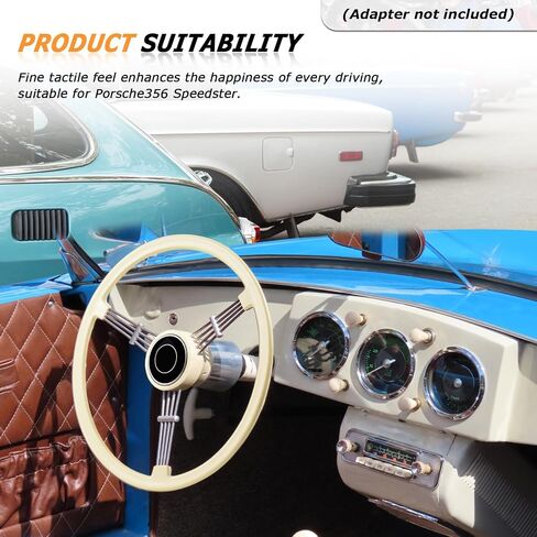 15-1/2 inch steering wheel Racing Steering Wheel Piano lacquer process, vintage classic style for Porsche 356 Speedster (White) in Saudi Arabia