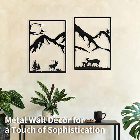 LONGKING 4 Pack Metal Wall Art, Mountain Iron Wall Sculpture, Art Wall Décor for Office, Dining Room, Living Room, Bedroom (Black, 17 x 12 in) in Kuwait