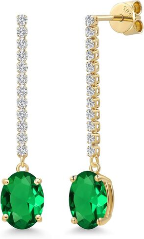 Gem Stone King 14K Yellow Gold Gemstone Birthstone and White Lab Grown Diamond Long Liner Dangle Earrings for Women | Oval Cut 9X7MM | Round 1.5MM | Yellow Gold Chain Drop Earrings in Kuwait