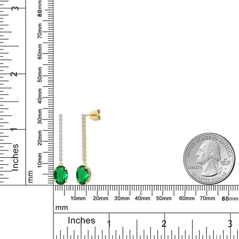 Gem Stone King 14K Yellow Gold Gemstone Birthstone and White Lab Grown Diamond Long Liner Dangle Earrings for Women | Oval Cut 9X7MM | Round 1.5MM | Yellow Gold Chain Drop Earrings in Kuwait