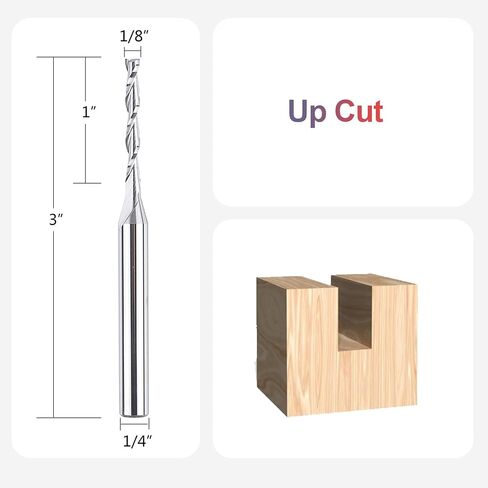 SpeTool Extra Long CNC Spiral Router Bits with Up Cut 1/8 inch Cutting Diameter, 1/4 inch Shank 3 inch Extra Long HRC55 Solid Carbide End Mill for Wood Cut, Carving in Saudi Arabia