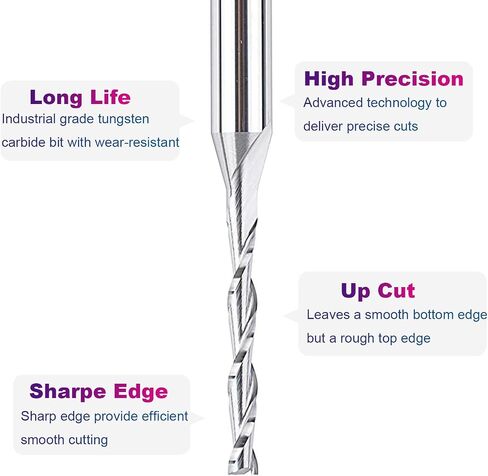 SpeTool Extra Long CNC Spiral Router Bits with Up Cut 1/8 inch Cutting Diameter, 1/4 inch Shank 3 inch Extra Long HRC55 Solid Carbide End Mill for Wood Cut, Carving in Saudi Arabia