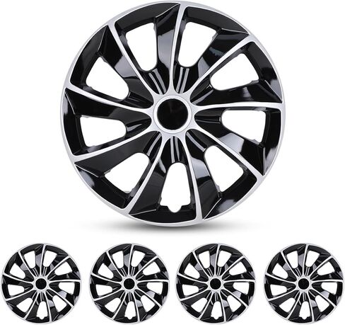 Hubcaps 17 '' ، Wheel Rim Cover Universal R17 Hub Caps ، Snap on Car Pickup Truck SUV ، أغطية العجلات ، مواد ABS ، مجموعة من 4 ، 17 بوصة ، سيلفر آند أسود ورنيش أسود in Kuwait