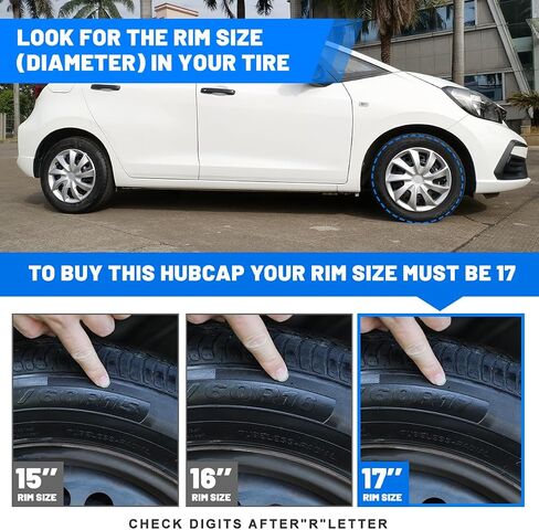 Hubcaps 17 '' ، Wheel Rim Cover Universal R17 Hub Caps ، Snap on Car Pickup Truck SUV ، أغطية العجلات ، مواد ABS ، مجموعة من 4 ، 17 بوصة ، سيلفر آند أسود ورنيش أسود in Kuwait