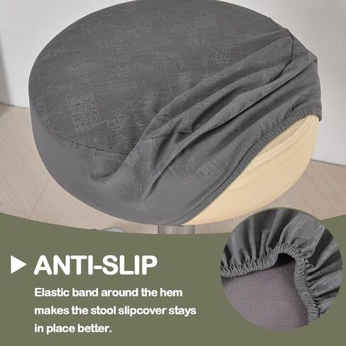 Stool Covers Round Waterproof PU Round Bar Stool Covers Stretch Barstool Seat Covers Round Bar Chair Covers with Elastic Bands Washable Stool Cushion Slipcovers Set of 2 Printed-Black in Kuwait