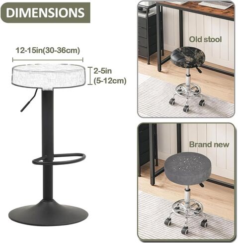 Stool Covers Round Waterproof PU Round Bar Stool Covers Stretch Barstool Seat Covers Round Bar Chair Covers with Elastic Bands Washable Stool Cushion Slipcovers Set of 2 Printed-Black in Kuwait