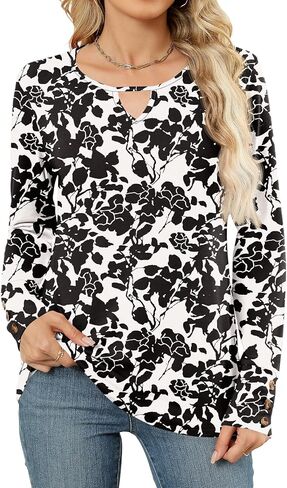Romanstii Womens Long Sleeve Derts Crew Neck Tees Basic Basic Button Button Down Blouses Fall Fashion Out Tops Cute in Kuwait