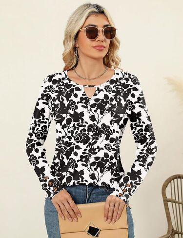 Romanstii Womens Long Sleeve Derts Crew Neck Tees Basic Basic Button Button Down Blouses Fall Fashion Out Tops Cute in Kuwait