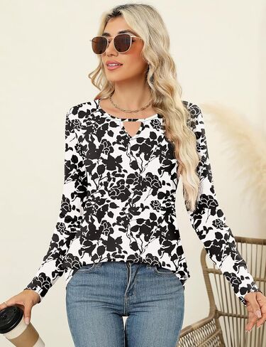 Romanstii Womens Long Sleeve Derts Crew Neck Tees Basic Basic Button Button Down Blouses Fall Fashion Out Tops Cute in Kuwait