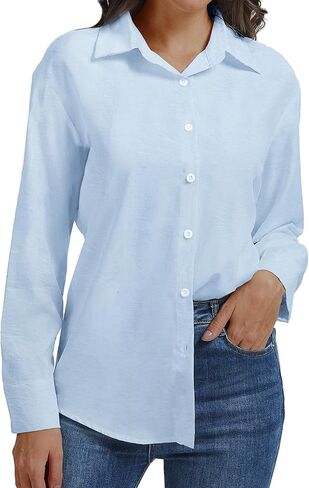 Womens Button Down Blouse Long Sleeve Tops for Women Ladies Collared Shirt Dressy Casual Work 2025 Trendy in Saudi Arabia