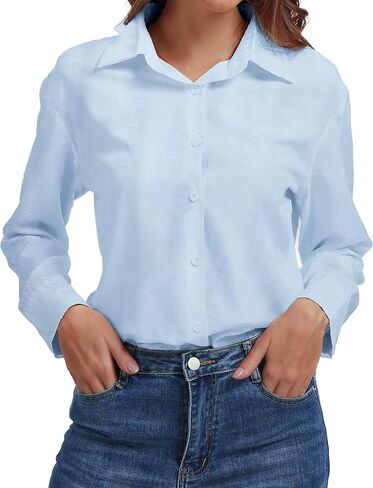 Womens Button Down Blouse Long Sleeve Tops for Women Ladies Collared Shirt Dressy Casual Work 2025 Trendy in Saudi Arabia