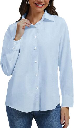 Womens Button Down Blouse Long Sleeve Tops for Women Ladies Collared Shirt Dressy Casual Work 2025 Trendy in Saudi Arabia