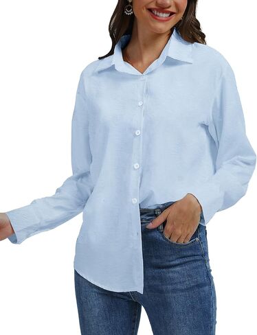 Womens Button Down Blouse Long Sleeve Tops for Women Ladies Collared Shirt Dressy Casual Work 2025 Trendy in Saudi Arabia