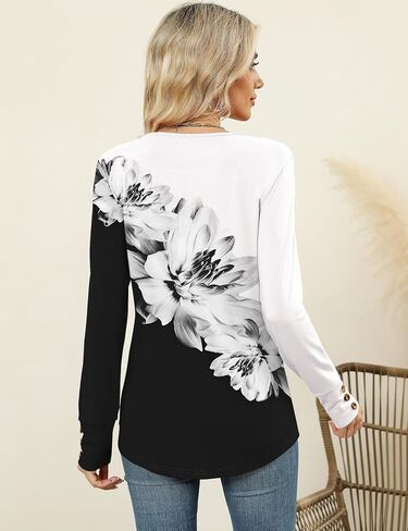 Romanstii Womens Long Sleeve Derts Crew Neck Tees Basic Basic Button Button Down Blouses Fall Fashion Out Tops Cute in Kuwait