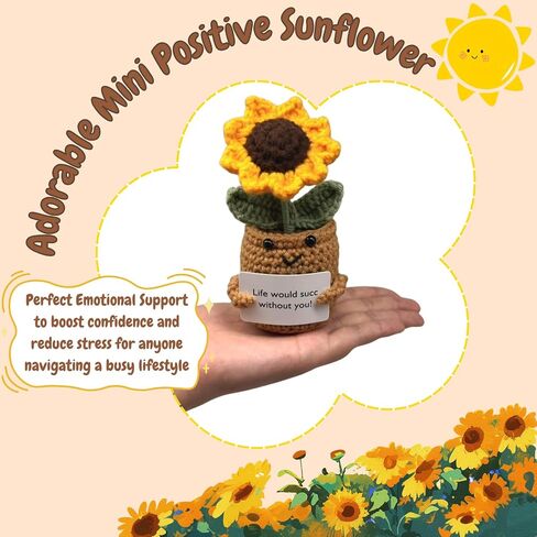 Mini Positive Crochet Bee with Uplifting Card- Cheerful Cute Desk Decor, Handmade Birthday Gifts for Women Men Teens Girls, Emotional Support for Families Friends Coworkers (BEE Happy) in Saudi Arabia