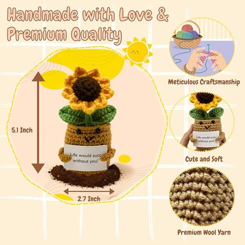 Mini Positive Crochet Bee with Uplifting Card- Cheerful Cute Desk Decor, Handmade Birthday Gifts for Women Men Teens Girls, Emotional Support for Families Friends Coworkers (BEE Happy) in Saudi Arabia