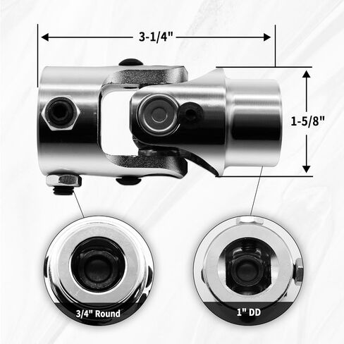 3/4" Round X1" DD Chrome Steering Universal Joint Single U Joint Shaft,Total Length: 83mm (3-1/4") in Saudi Arabia