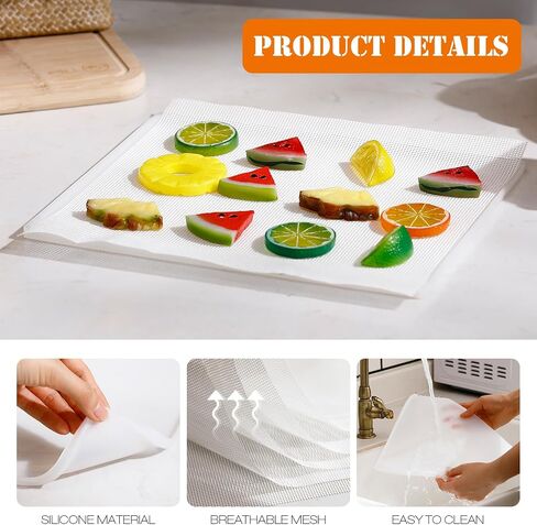 8 Pcs Silicone Dehydrator Sheets Fruit Trays with Edge and 10 Pcs Mesh Dehydrator Mats Non Stick Square Reusable Food Dehydrator Trays for Making Fruit Leather Dehydrated Eggs Vegetables in Saudi Arabia