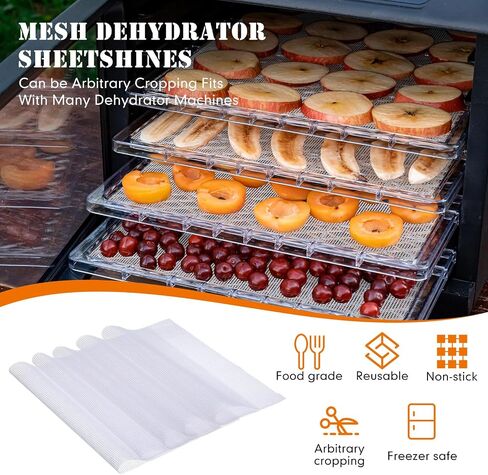 8 Pcs Silicone Dehydrator Sheets Fruit Trays with Edge and 10 Pcs Mesh Dehydrator Mats Non Stick Square Reusable Food Dehydrator Trays for Making Fruit Leather Dehydrated Eggs Vegetables in Saudi Arabia