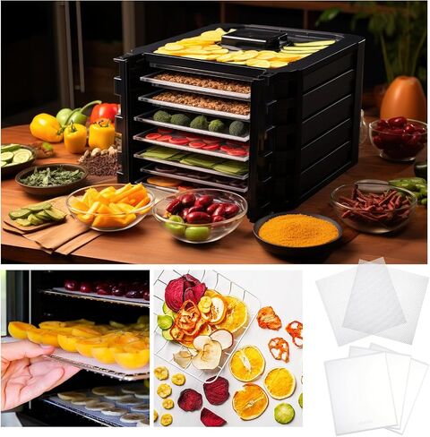 8 Pcs Silicone Dehydrator Sheets Fruit Trays with Edge and 10 Pcs Mesh Dehydrator Mats Non Stick Square Reusable Food Dehydrator Trays for Making Fruit Leather Dehydrated Eggs Vegetables in Saudi Arabia
