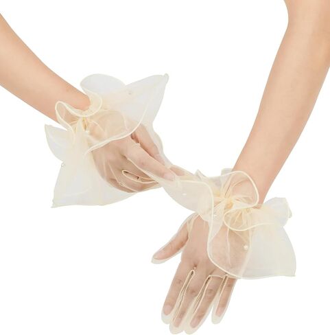 QRBTSCL Women's Short Mesh Gloves Ruffled Tulle Tea Party Gloves for Formal Costume Evening Wedding Party in Kuwait