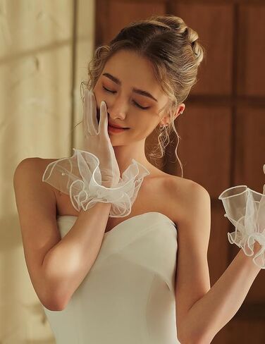 QRBTSCL Women's Short Mesh Gloves Ruffled Tulle Tea Party Gloves for Formal Costume Evening Wedding Party in Kuwait