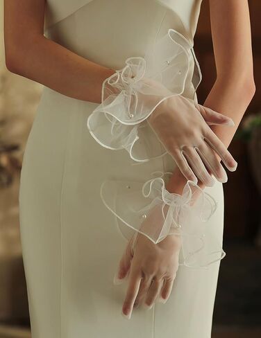 QRBTSCL Women's Short Mesh Gloves Ruffled Tulle Tea Party Gloves for Formal Costume Evening Wedding Party in Kuwait
