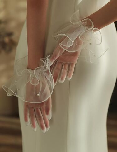 QRBTSCL Women's Short Mesh Gloves Ruffled Tulle Tea Party Gloves for Formal Costume Evening Wedding Party in Kuwait