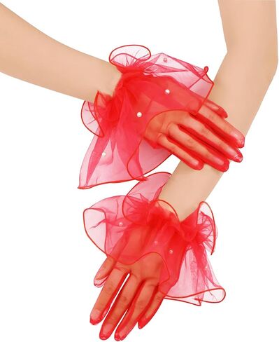 QRBTSCL Women's Short Mesh Gloves Ruffled Tulle Tea Party Gloves for Formal Costume Evening Wedding Party in Kuwait