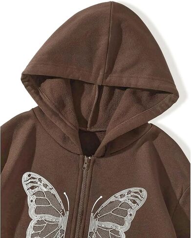 Harajuku Women's Zipper Connecting Gothic Butterfly Printing Hatshirt Y2K zipper retro -graphic hoodie in Kuwait
