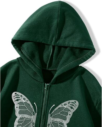 Harajuku Women's Zipper Connecting Gothic Butterfly Printing Hatshirt Y2K zipper retro -graphic hoodie in Kuwait