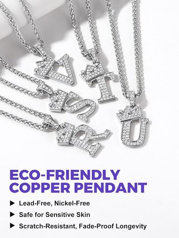 Richsteel Silver Crown Initial A-Z Necklace, Cubic Zirconia Letter Pendant with 22"+2'' Adjustable Chain, Men Women Bling Hip Hop Jewelry for Father's Day/Anniversaries/Birthdays in Saudi Arabia