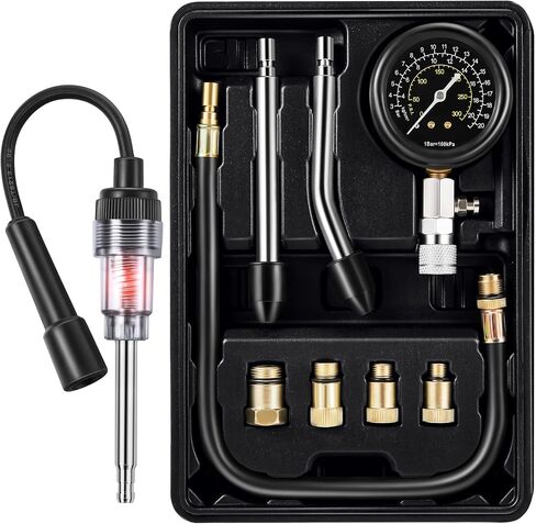 9 Pieces Automotive Compression Tester Kit and Spark Plug Tester, Universal Car and Motorcycle Engine Testing Tools for Cylinder Pressure Gauge (Blue) in Saudi Arabia