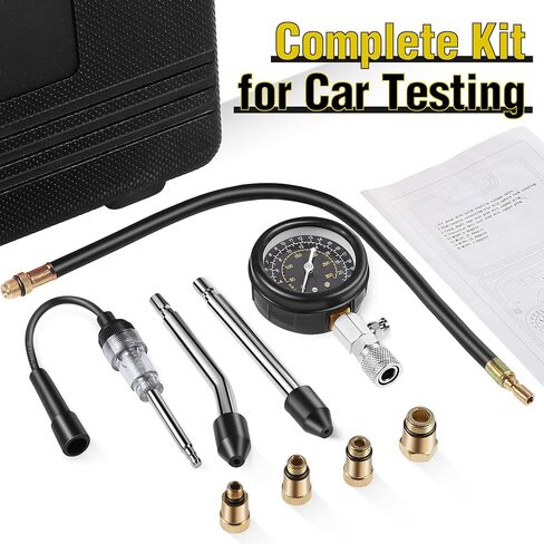 9 Pieces Automotive Compression Tester Kit and Spark Plug Tester, Universal Car and Motorcycle Engine Testing Tools for Cylinder Pressure Gauge (Blue) in Saudi Arabia